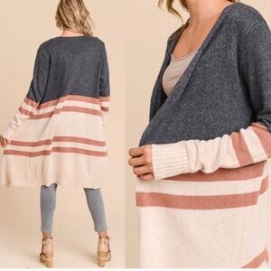 Doe & Rae long Open front Striped angora wool Cardigan M